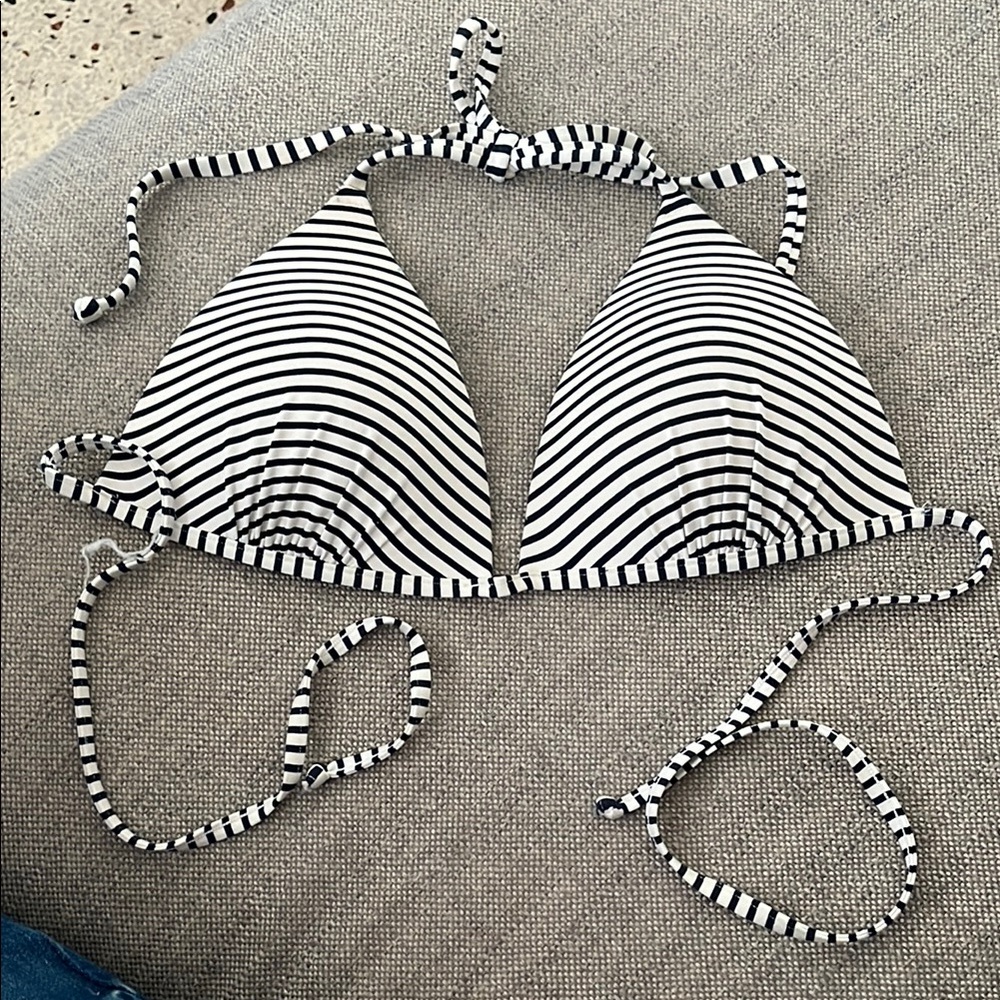 H&M Black and White padded striped Bikini Top.